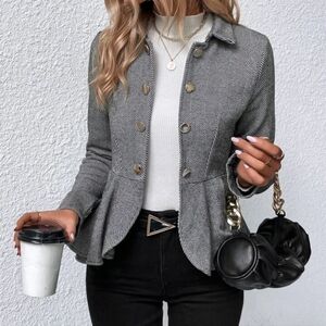 New Shein Peplum Hem Coat | Herringbone | Size M